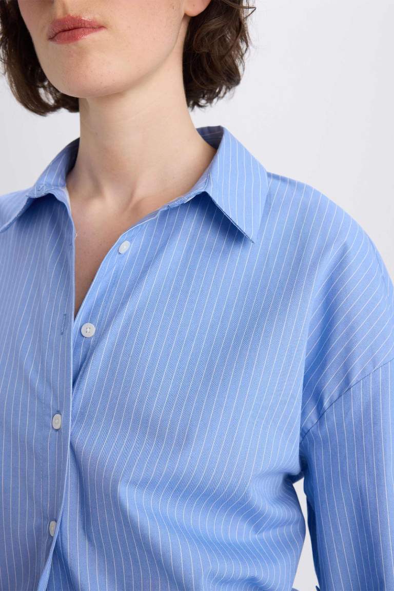 Oversize Fit Shirt Collar Poplin Striped Long Sleeve Shirt