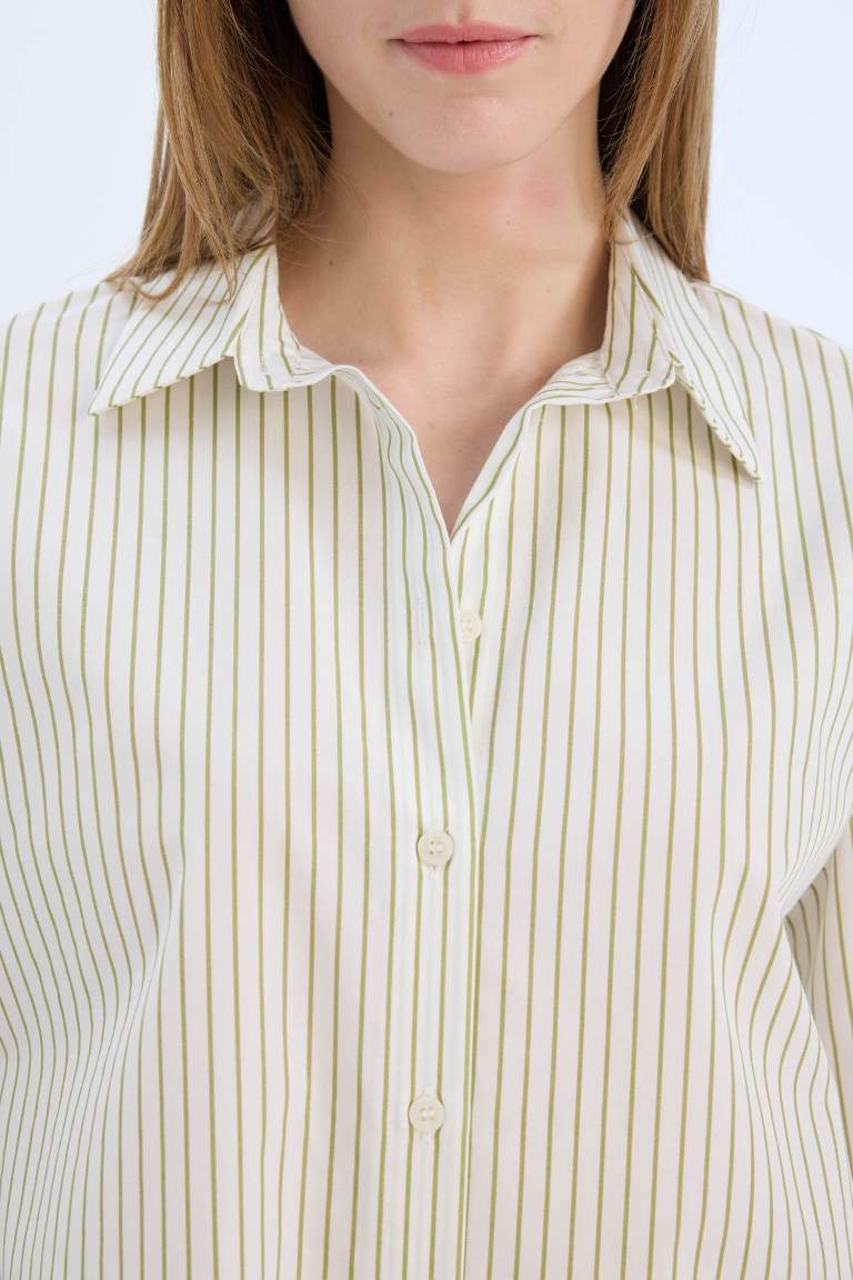 Oversize Fit Shirt Collar Poplin Striped Long Sleeve Shirt