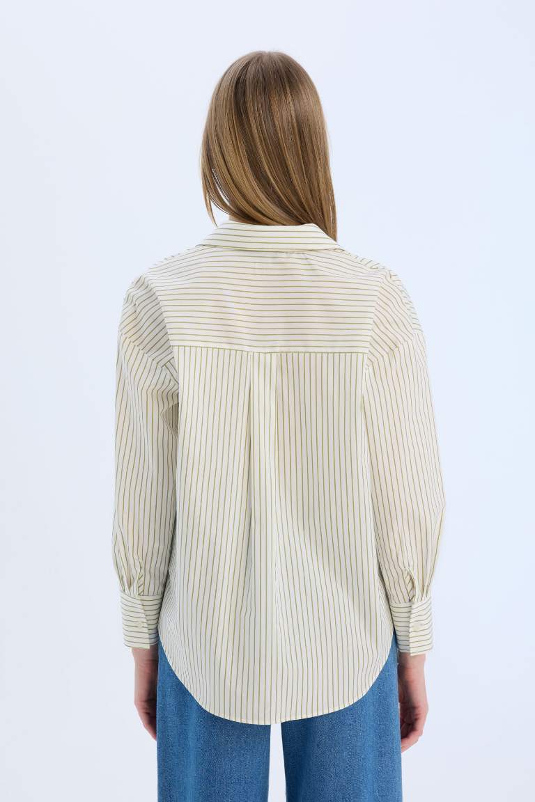 Oversize Fit Shirt Collar Poplin Striped Long Sleeve Shirt