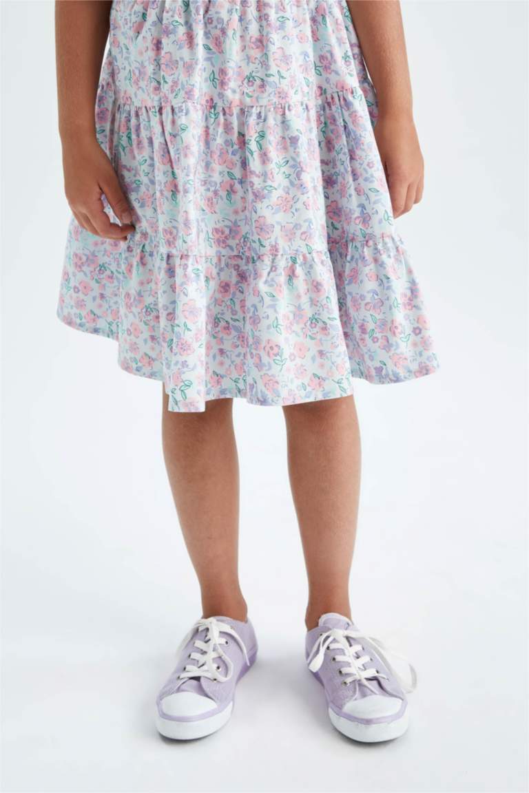 Girl Regular Fit Patterned Short Sleeve Crop Top Ruffle Skirt Set