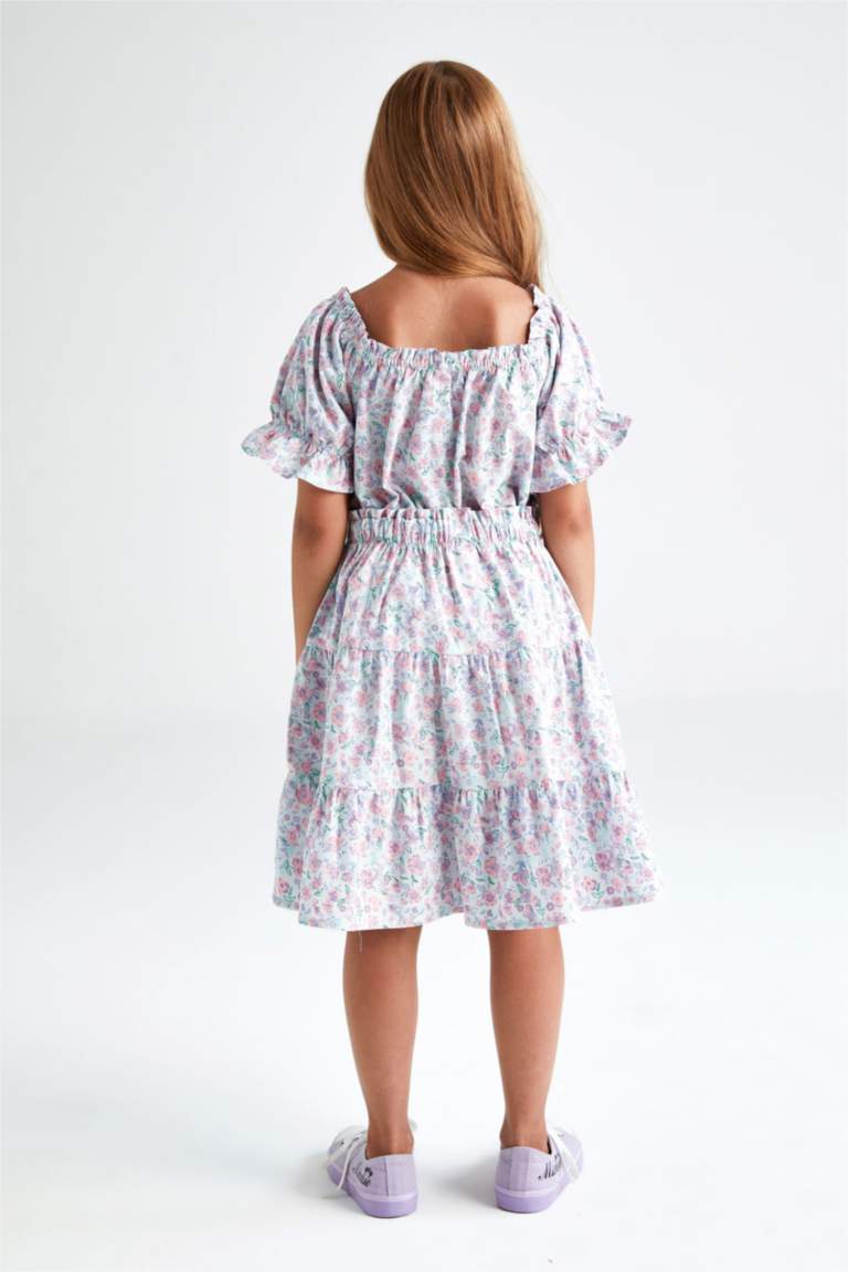 Girl Regular Fit Patterned Short Sleeve Crop Top Ruffle Skirt Set