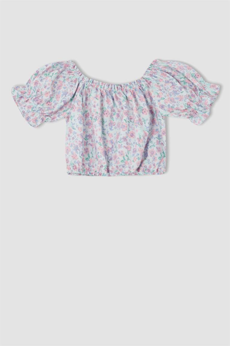Girl Regular Fit Patterned Short Sleeve Crop Top Ruffle Skirt Set