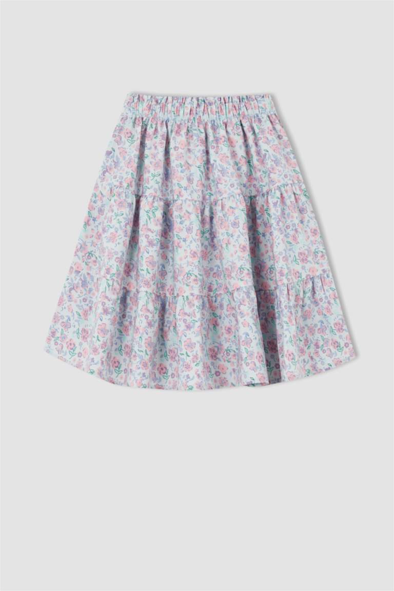 Girl Regular Fit Patterned Short Sleeve Crop Top Ruffle Skirt Set