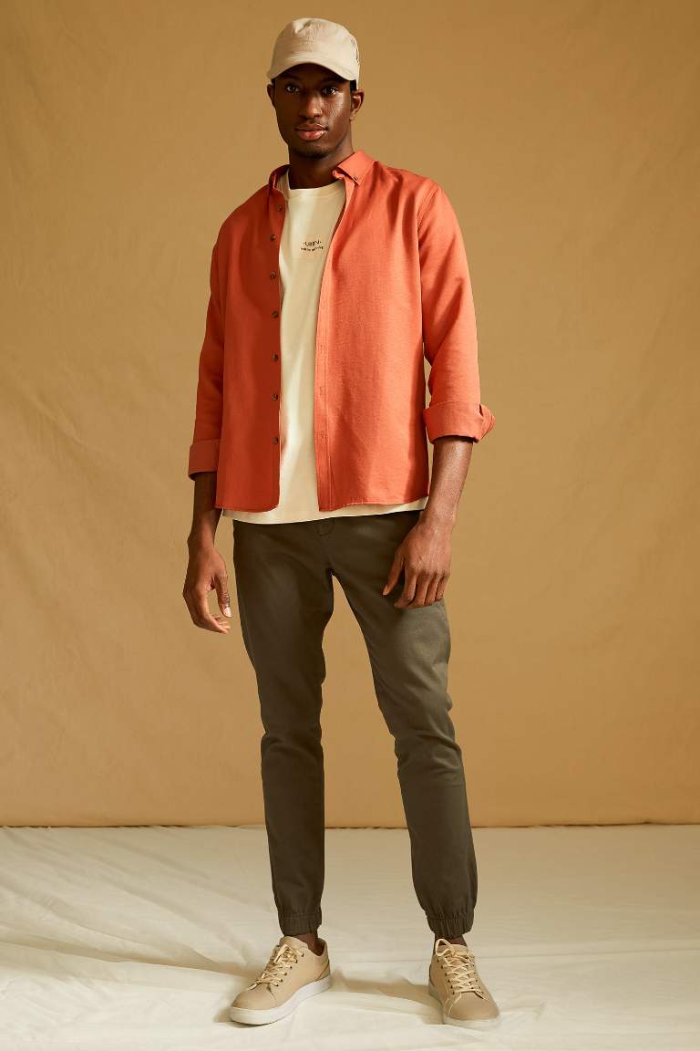 Chemise Slim en Coton à manches longues et à col polo