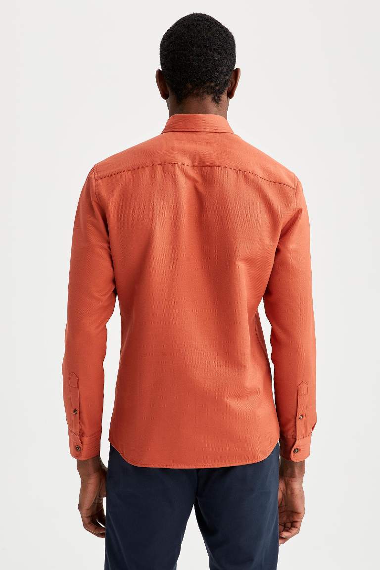 Chemise Slim en Coton à manches longues et à col polo