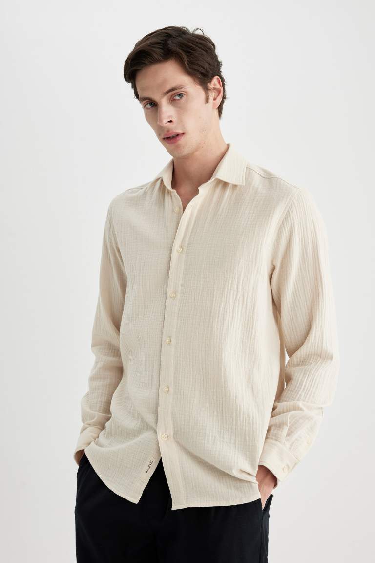 Modern Fit Polo Neck Long Sleeve Shirt