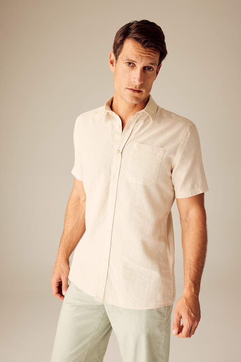 Regular Fit Polo Collar Cotton Short Sleeve Shirt