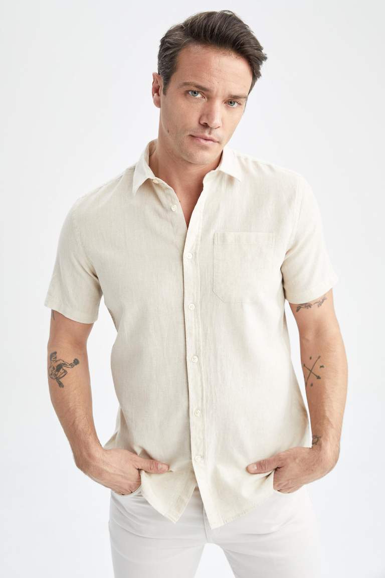 Regular Fit Polo Collar Cotton Short Sleeve Shirt