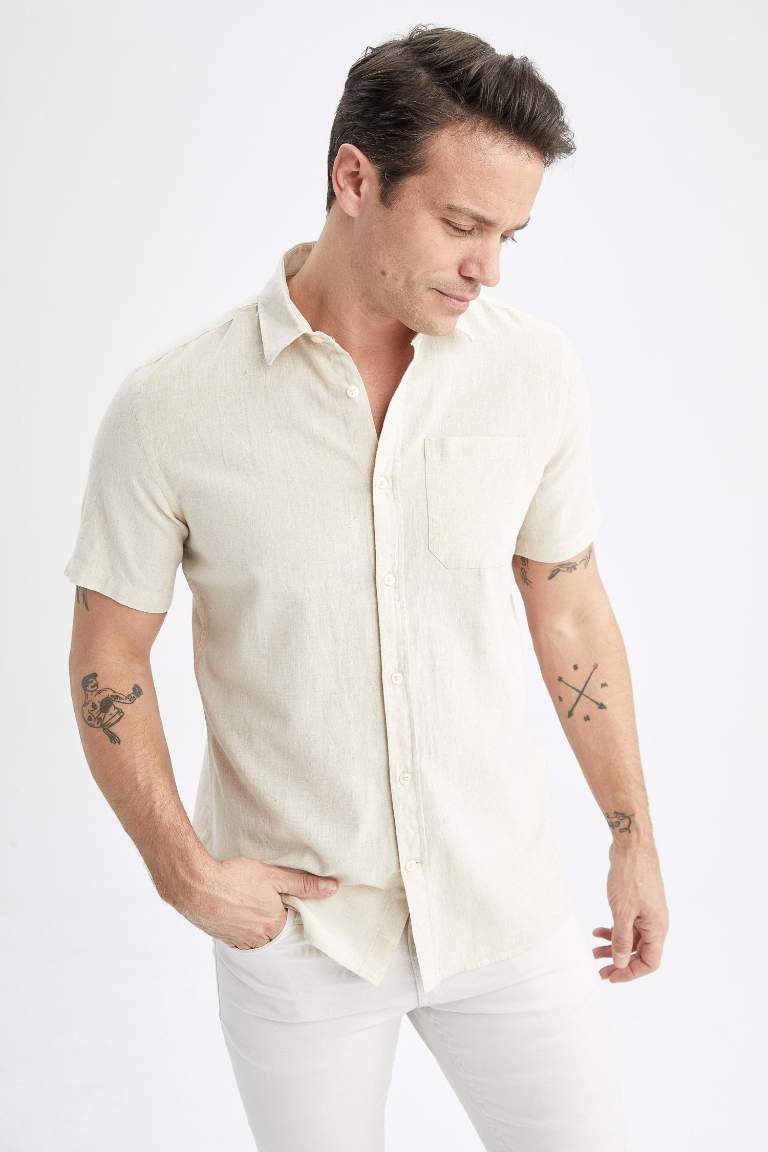 Regular Fit Polo Collar Cotton Short Sleeve Shirt