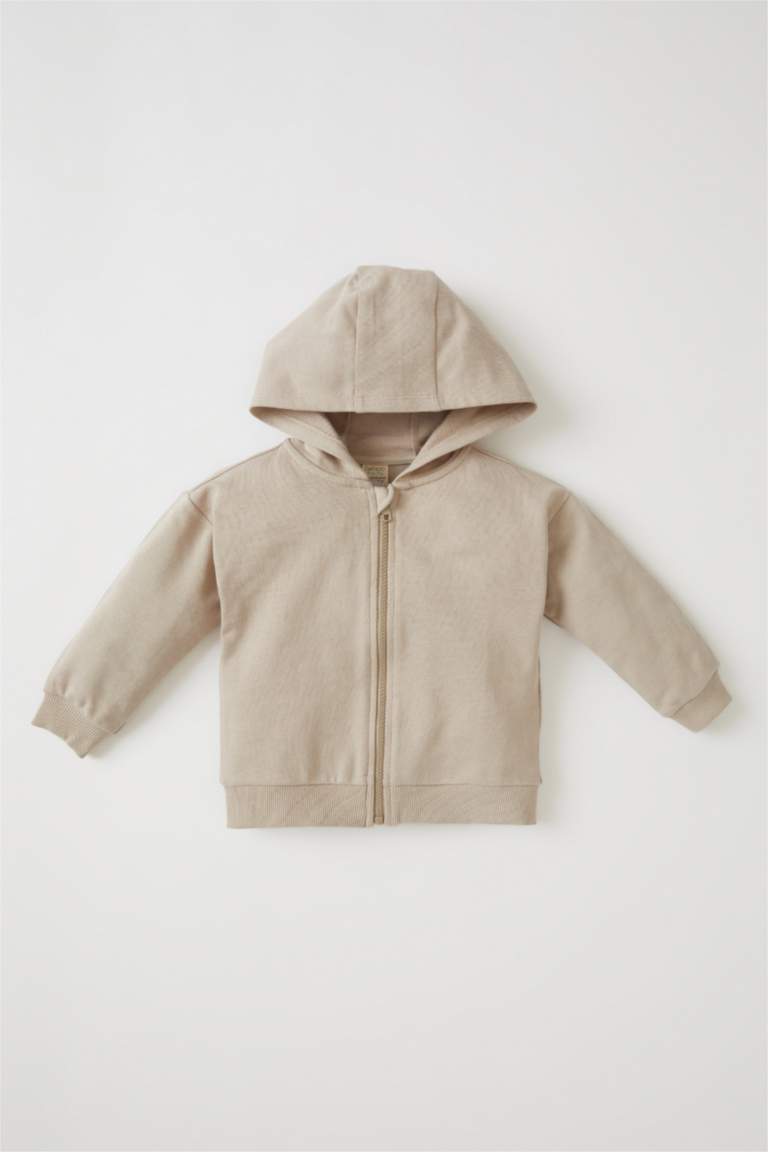 Erkek Bebek Kapüşonlu Fermuarlı Pamuklu Sweat Hırka