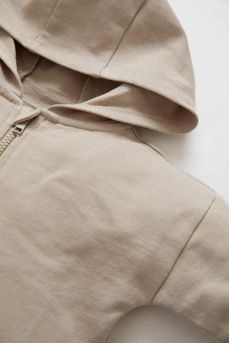 Erkek Bebek Kapüşonlu Fermuarlı Pamuklu Sweat Hırka