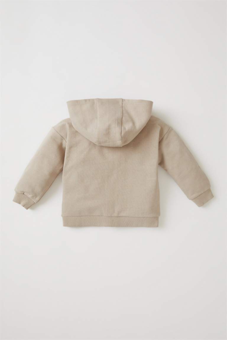 Erkek Bebek Kapüşonlu Fermuarlı Pamuklu Sweat Hırka