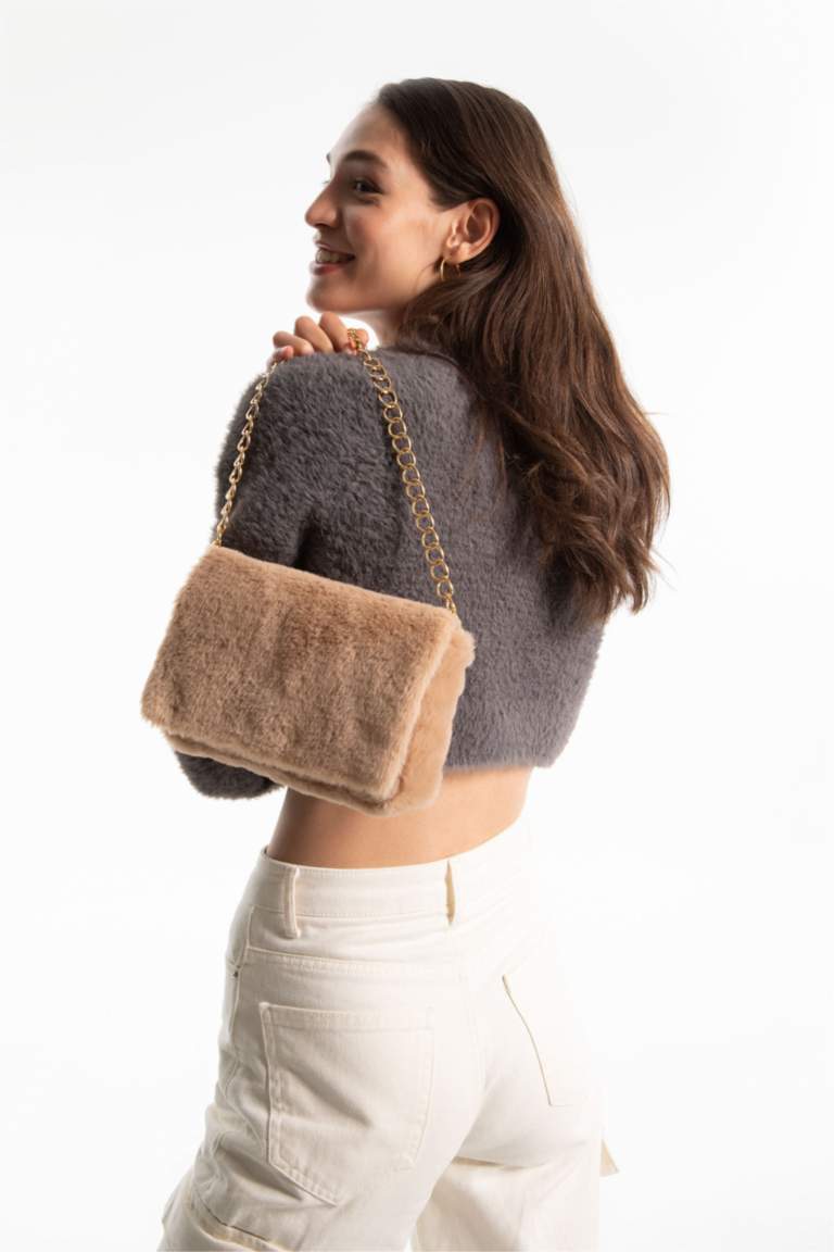Коричневый Женская Женская сумка плюшевая с цепью 2359095 | DeFacto