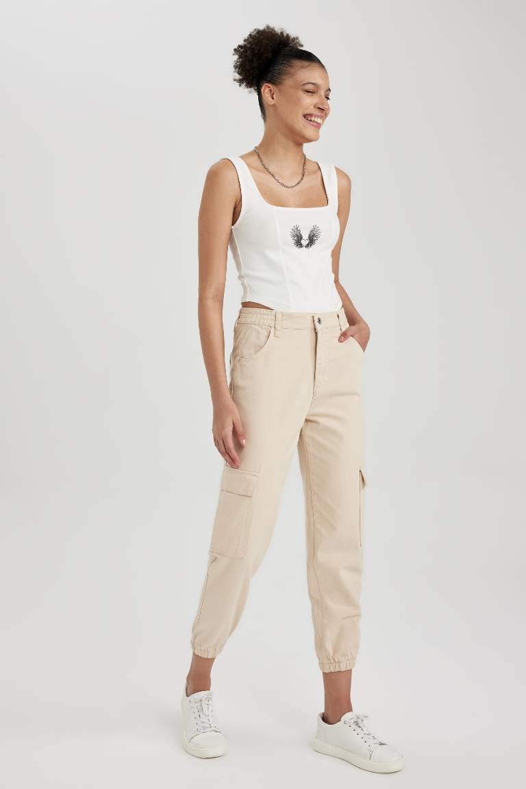 Cargo Jogger Normal Waist Gabardine Cotton Trousers