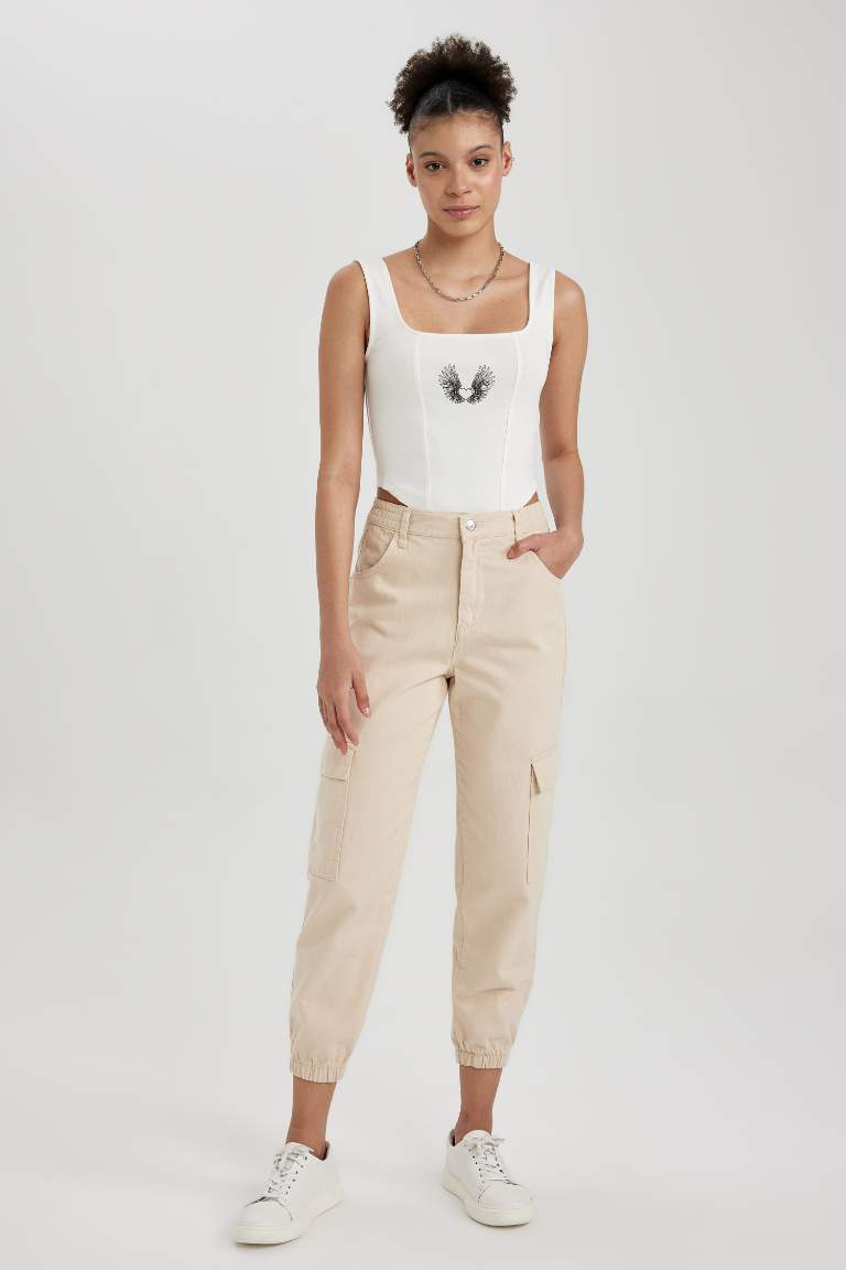 Cargo Jogger Normal Waist Gabardine Cotton Trousers