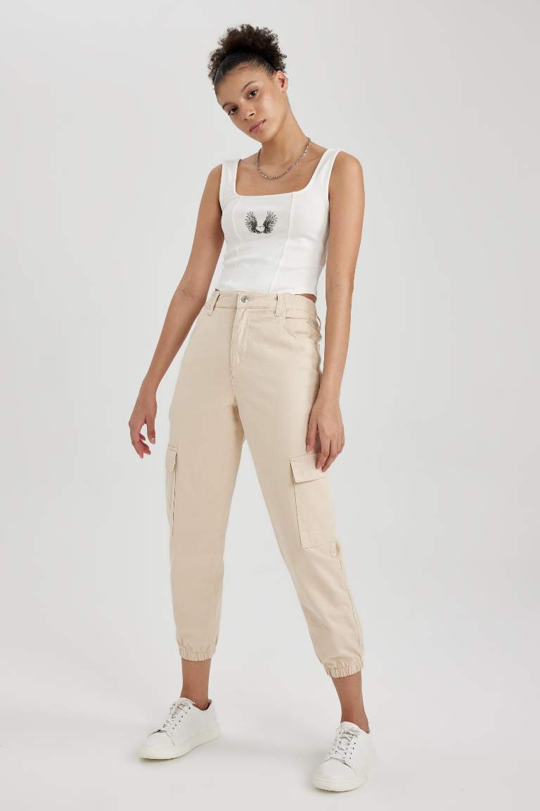 Cargo Jogger Normal Waist Gabardine Cotton Trousers