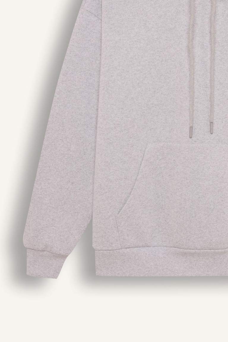 Relax Fit Kapüşonlu Kanguru Cepli Kalın Basic Düz Sweatshirt