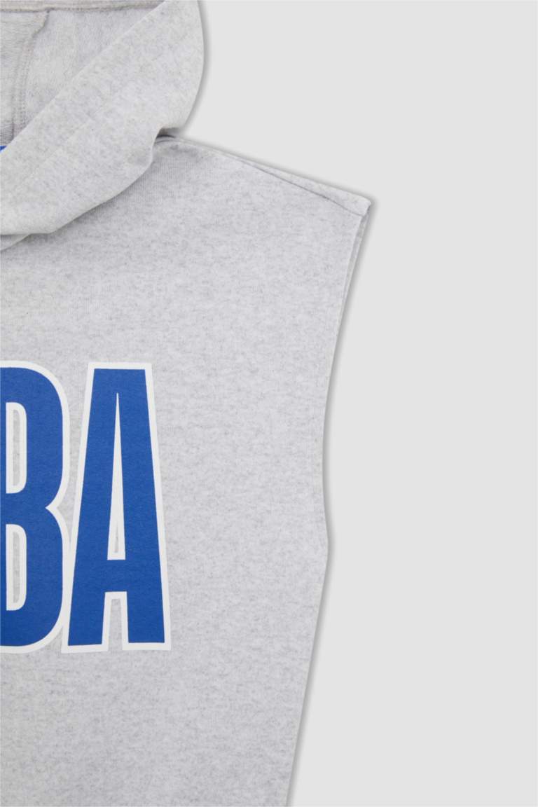 Girl Regular Fit Sleeveless NBA Printed Hoodie