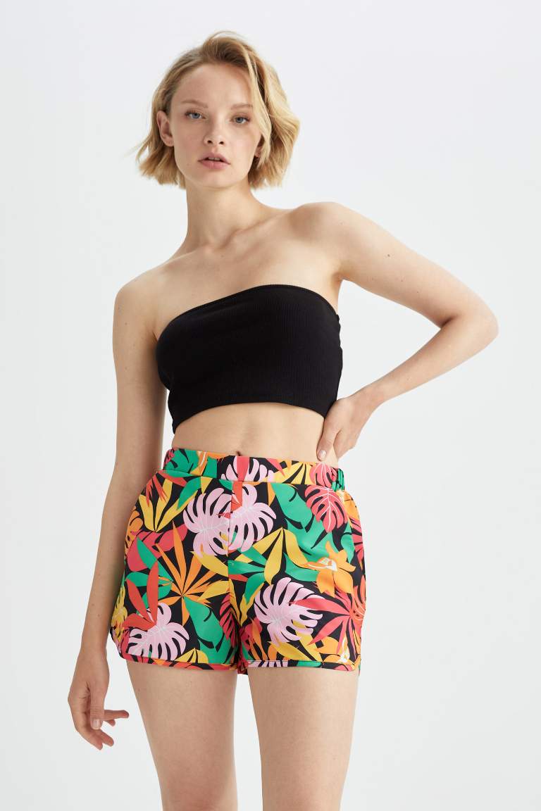 Regular Fit Palm Print Mini Swimming Short