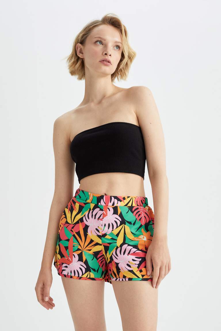 Regular Fit Palm Print Mini Swimming Short