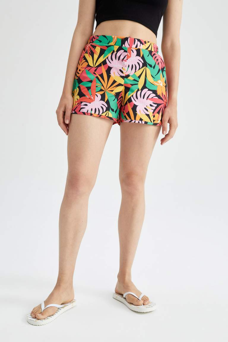 Regular Fit Palm Print Mini Swimming Short