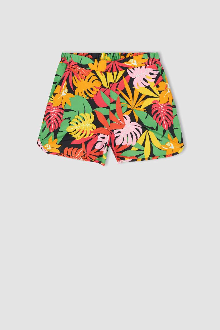 Regular Fit Palm Print Mini Swimming Short