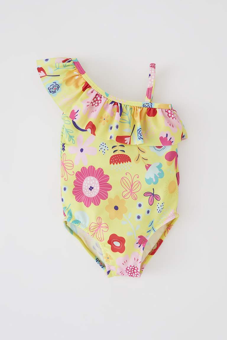 Baby Girl Patterned One Shoulder Swimsuit