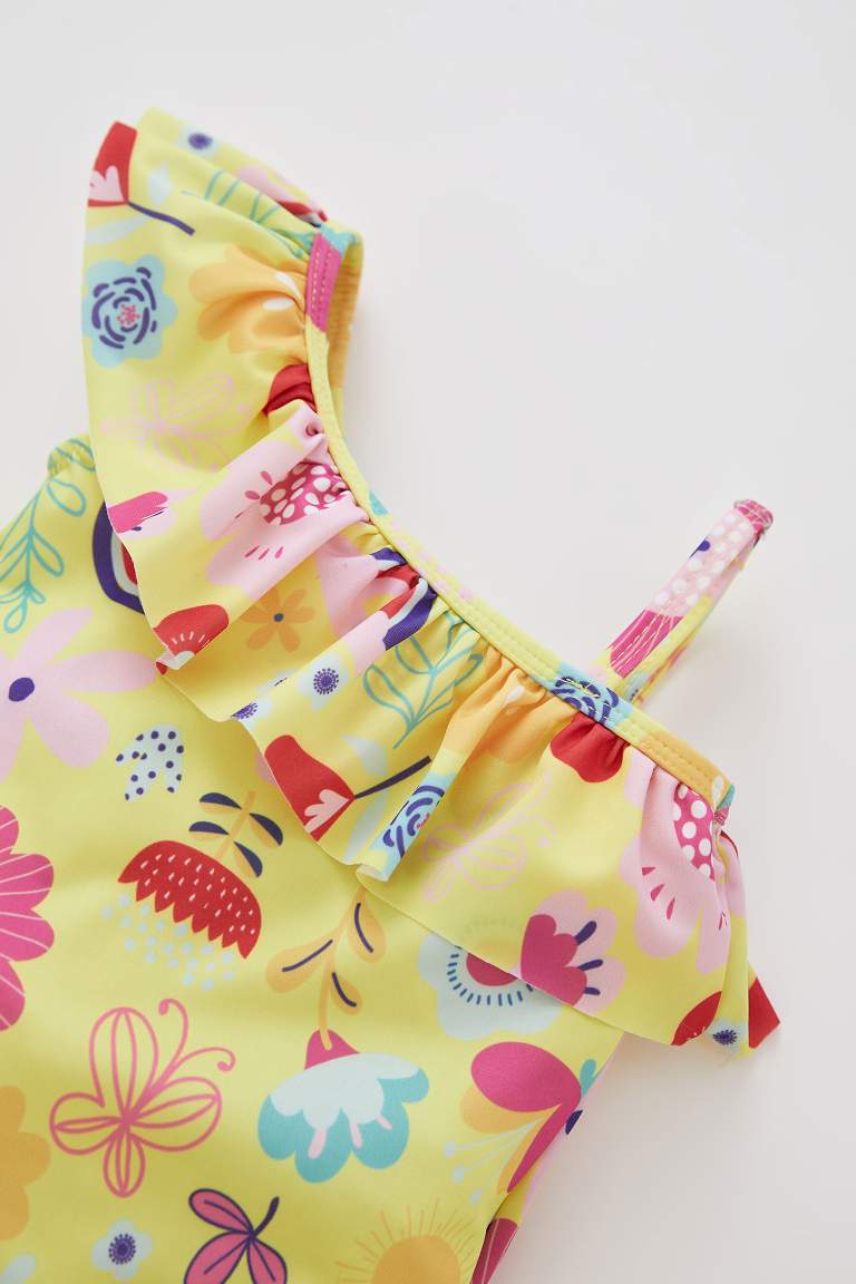 Baby Girl Patterned One Shoulder Swimsuit