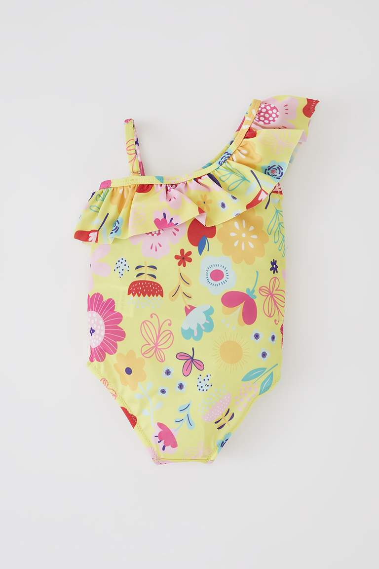 Baby Girl Patterned One Shoulder Swimsuit