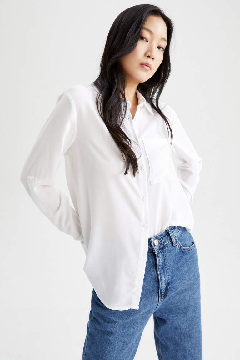 Oversize Fit Basic Poplin Uzun Kollu Gömlek