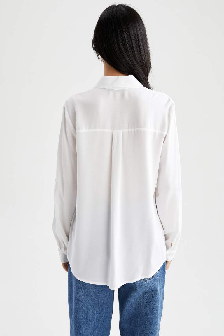 Oversize Fit Basic Poplin Uzun Kollu Gömlek