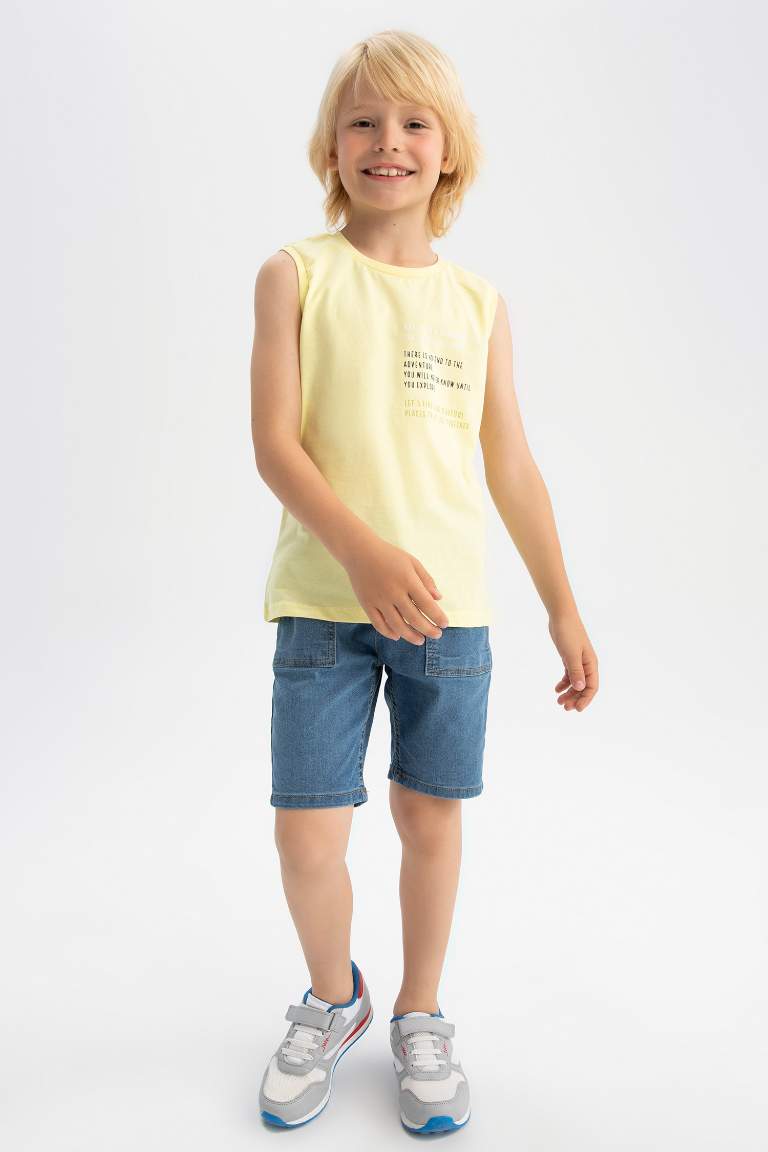 Boy Regular Fit Sleeveless Slogan Print Vest