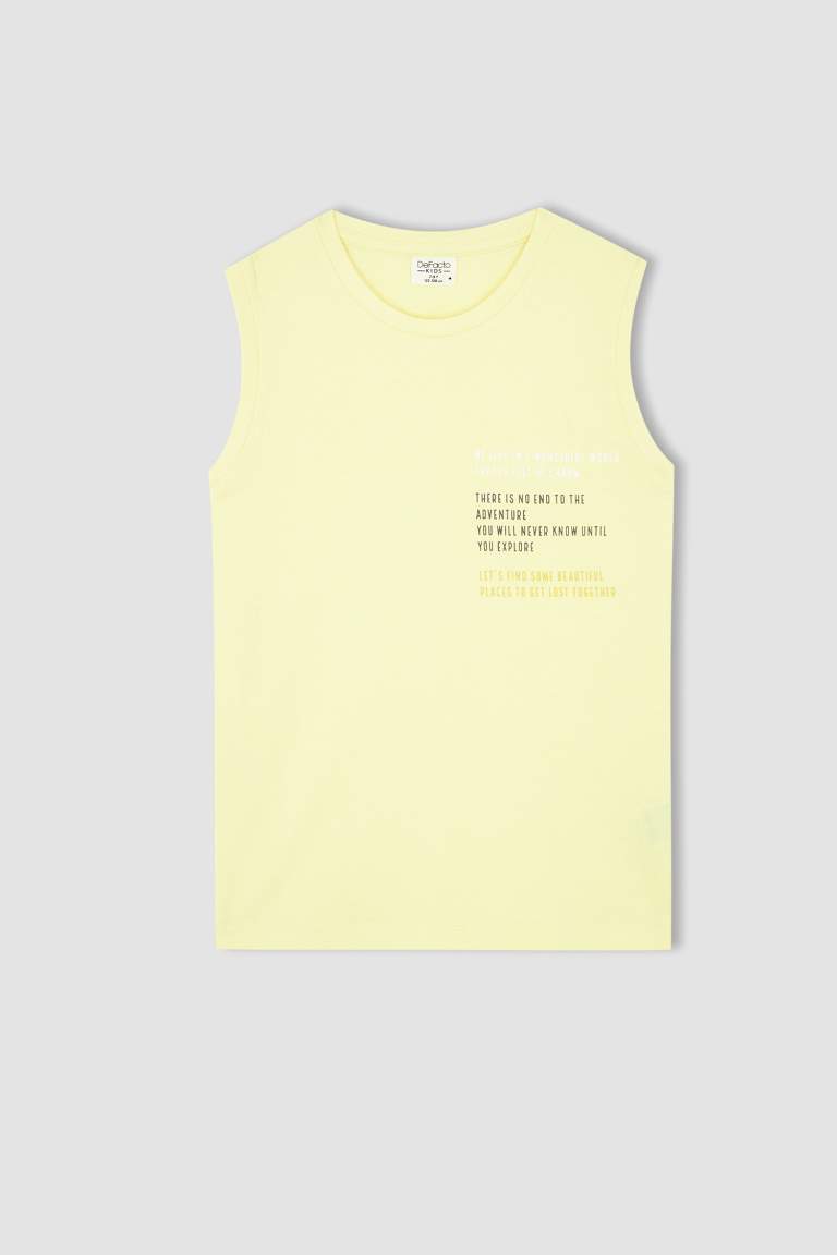 Boy Regular Fit Sleeveless Slogan Print Vest