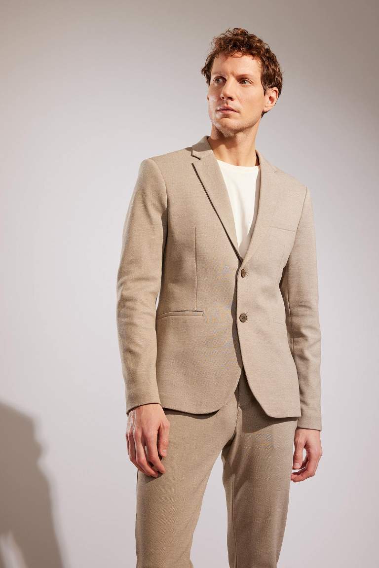 Slim Fit Dar Kesim Astarlı Blazer Ceket