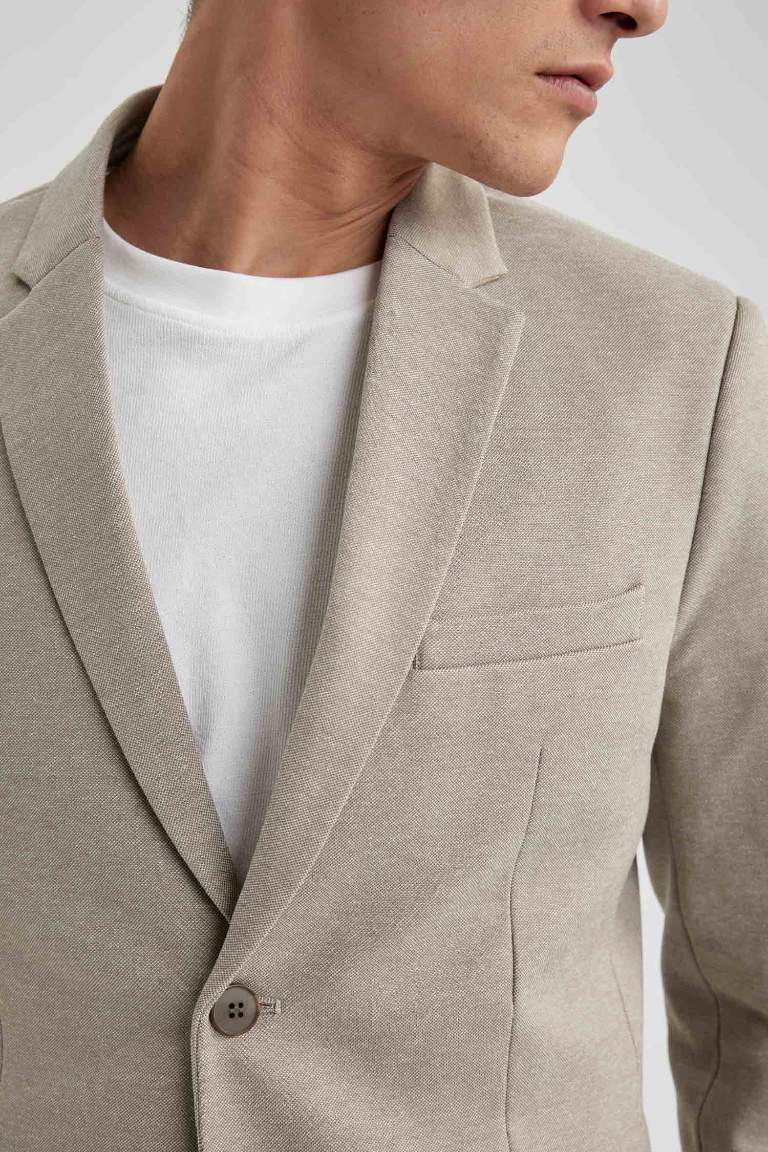 Slim Fit Dar Kesim Astarlı Blazer Ceket