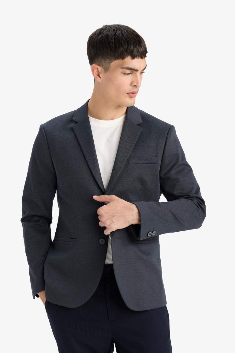 Slim Fit Dar Kesim Astarlı Blazer Ceket