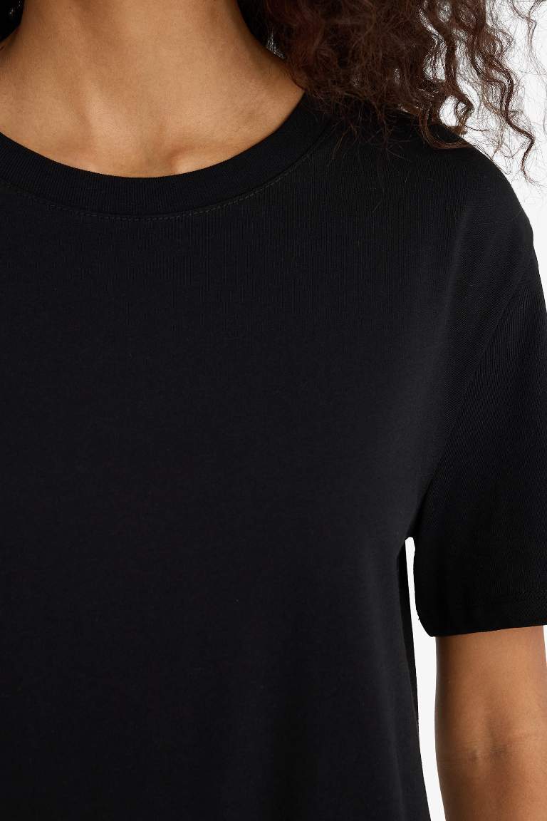 Regular Fit Bisiklet Yaka Basic Düz Penye Kısa Kollu Siyah Tişört