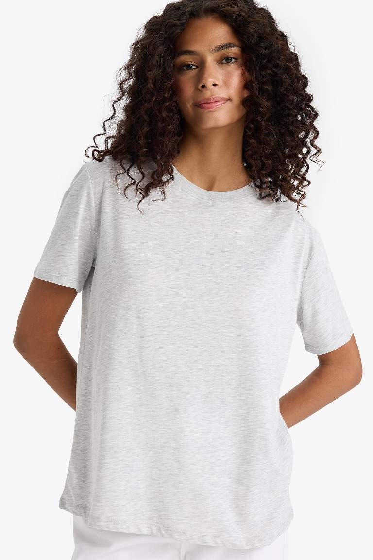 Regular Fit Bisiklet Yaka Basic Düz Penye Kısa Kollu Tişört