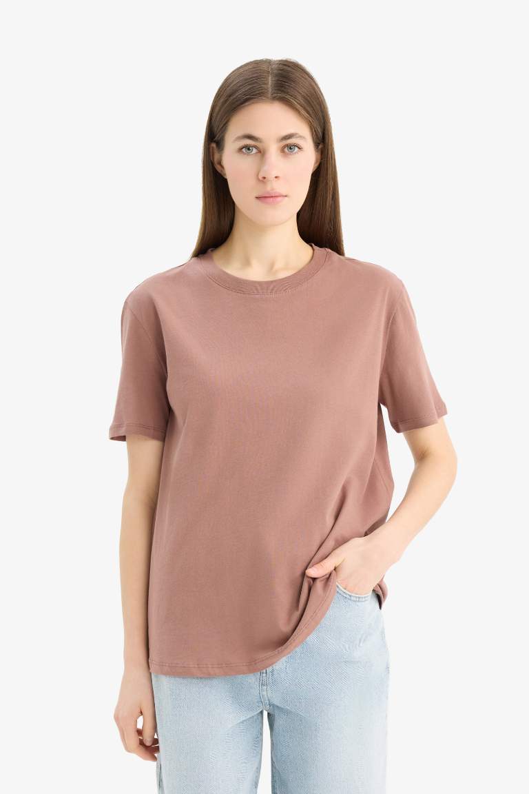 Regular Fit Crew Neck Basic Cotton Short Sleeve T-Shirt