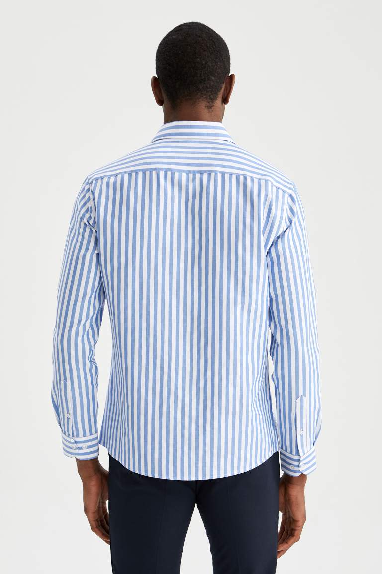 White MAN Modern Fit Long Sleeve Striped Shirt 2428379 | DeFacto