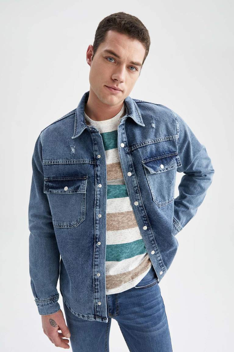 Relax Fit Long Sleeve Jean Shirt