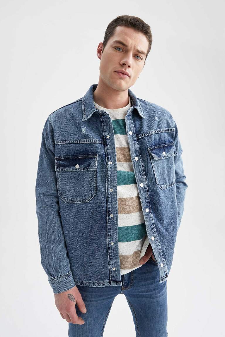 Relax Fit Long Sleeve Jean Shirt