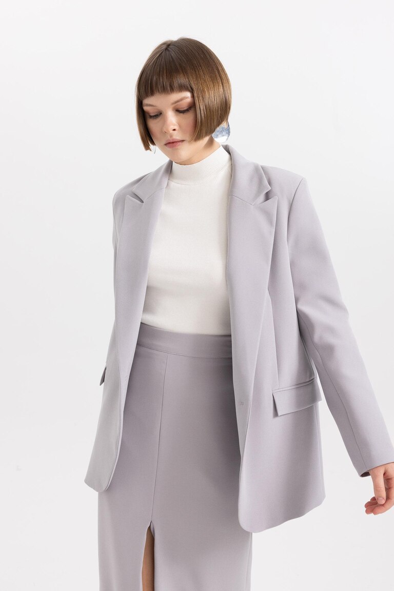 Blazer Femme TAHARI Gris - Taille 16 - Un Bouton - Occasion Très Bon état
