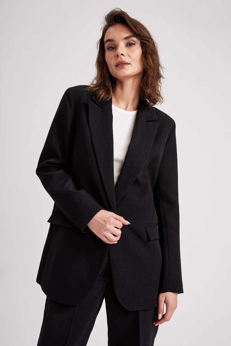 Oversize Geniş Kalıp Düğmeli Basic Düz Blazer Ceket