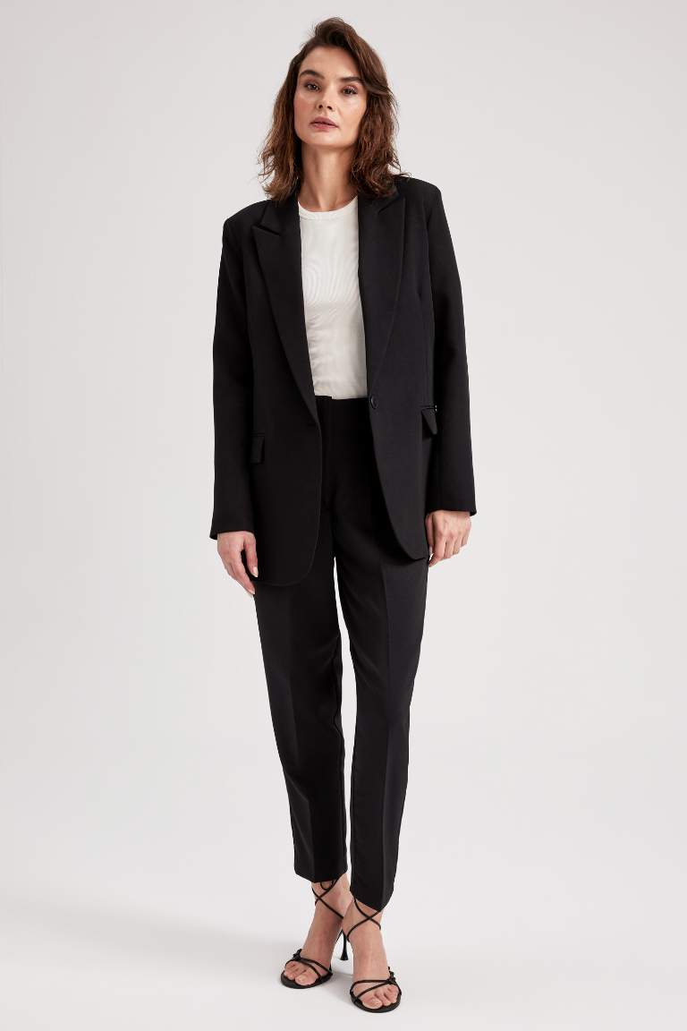 Oversize Geniş Kalıp Düğmeli Basic Düz Blazer Ceket