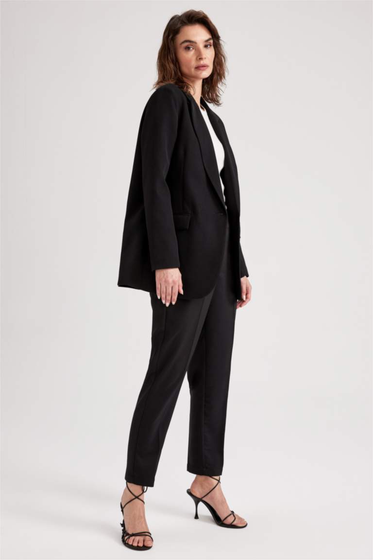 Oversize Geniş Kalıp Düğmeli Basic Düz Blazer Ceket