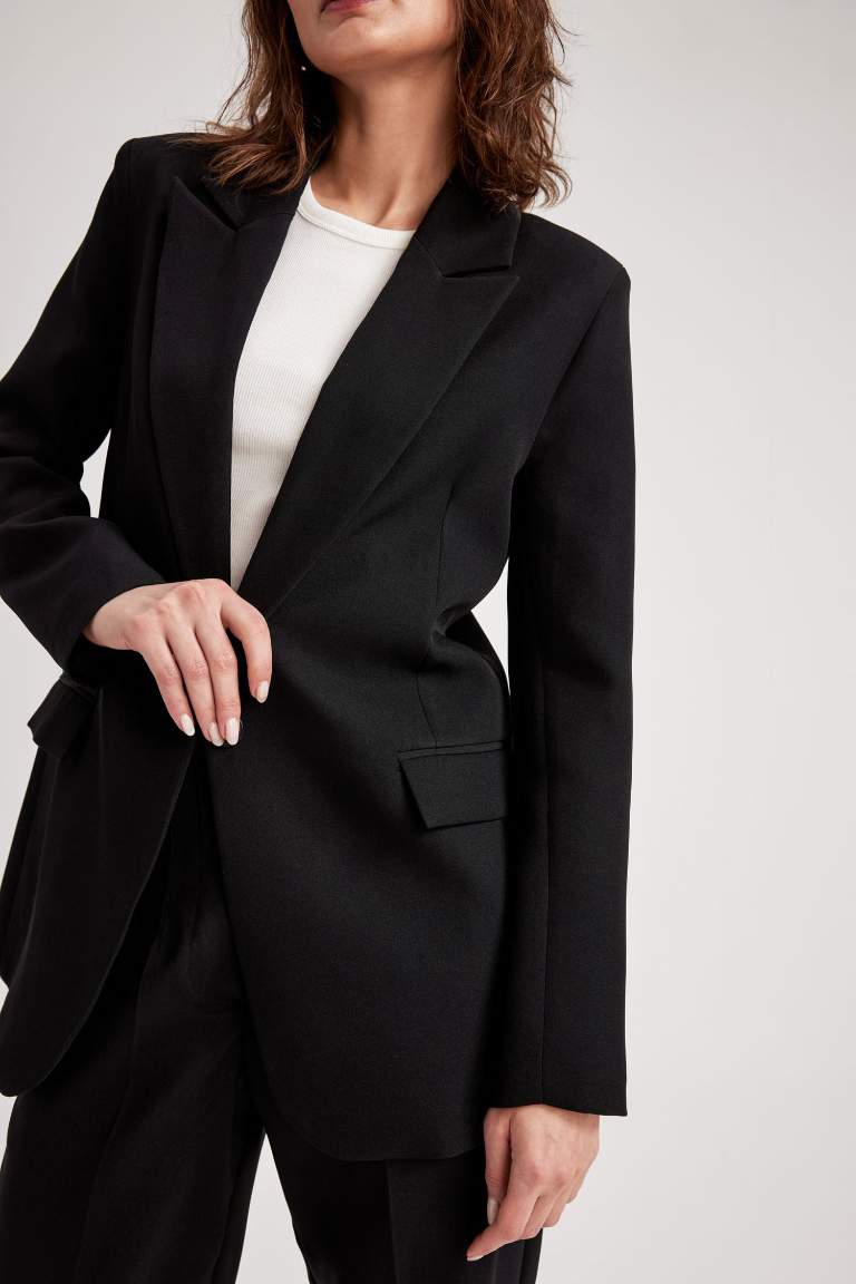 Oversize Geniş Kalıp Düğmeli Basic Düz Blazer Ceket