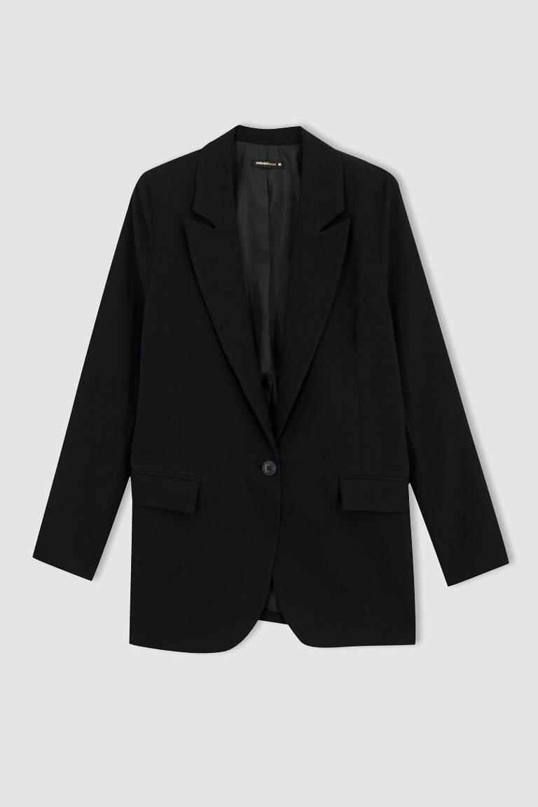 Black WOMAN Oversize Fit Pocket Flap Blazer 2767238 | DeFacto