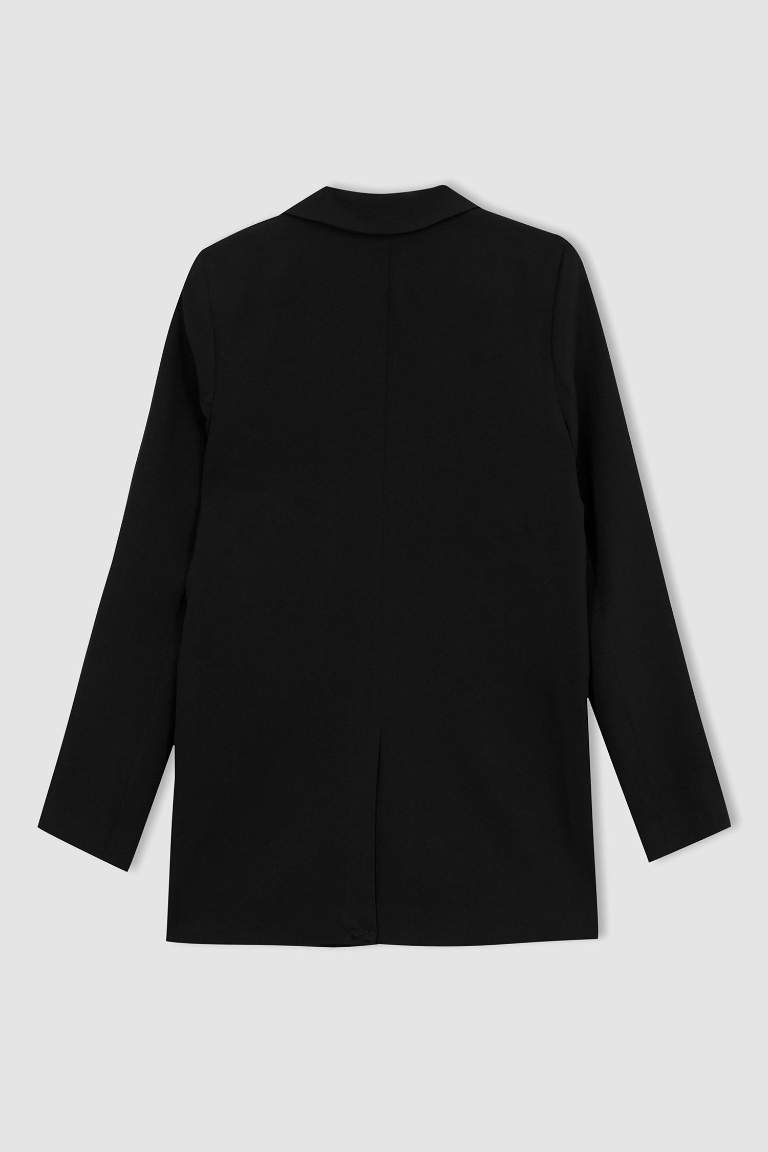 Oversize Geniş Kalıp Düğmeli Basic Düz Blazer Ceket