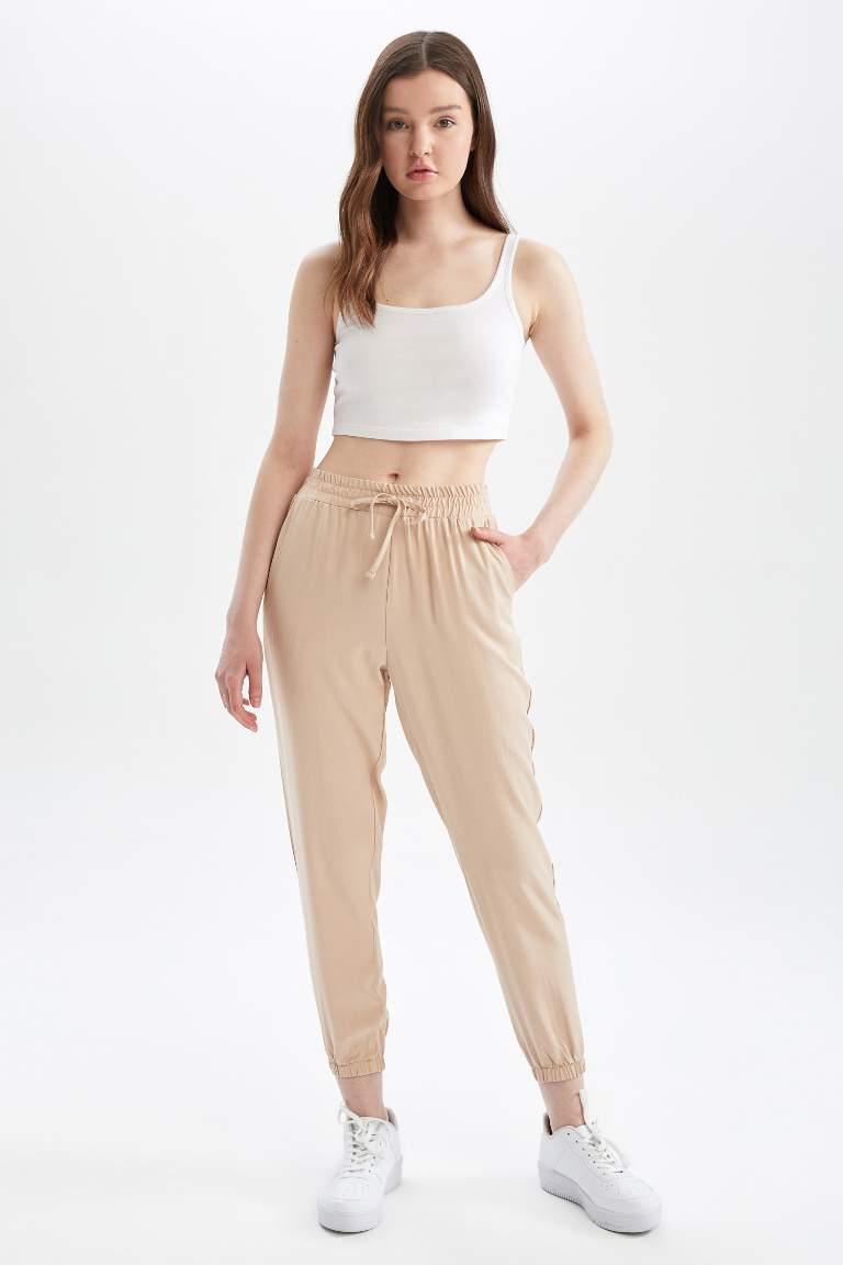 Jogger Standart Fit Normal Bel Cepli Viskon Pantolon